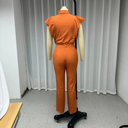UNIKCOSA™ 2024 Autumn Casual Jumpsuit – Lapel Collar High-Waist Wide-Leg One-Piece | Women’s Solid Streetwear Body Pants