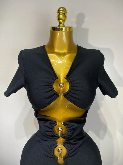 UNIKCOSA’s 2025 Black Cut-Out Gown — Short Sleeve Bodycon Bandage Long Dress