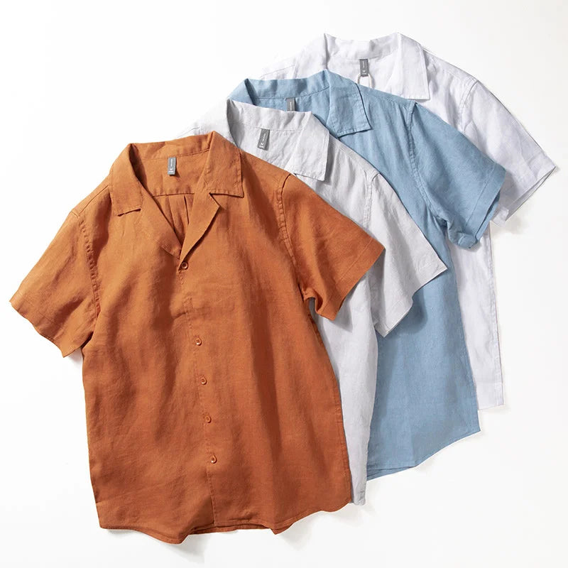UNIKCOSA Men’s Pure Linen Shirt – Short Sleeve Summer Lapel Blouse Top (Breathable Chinese-Style Edition)