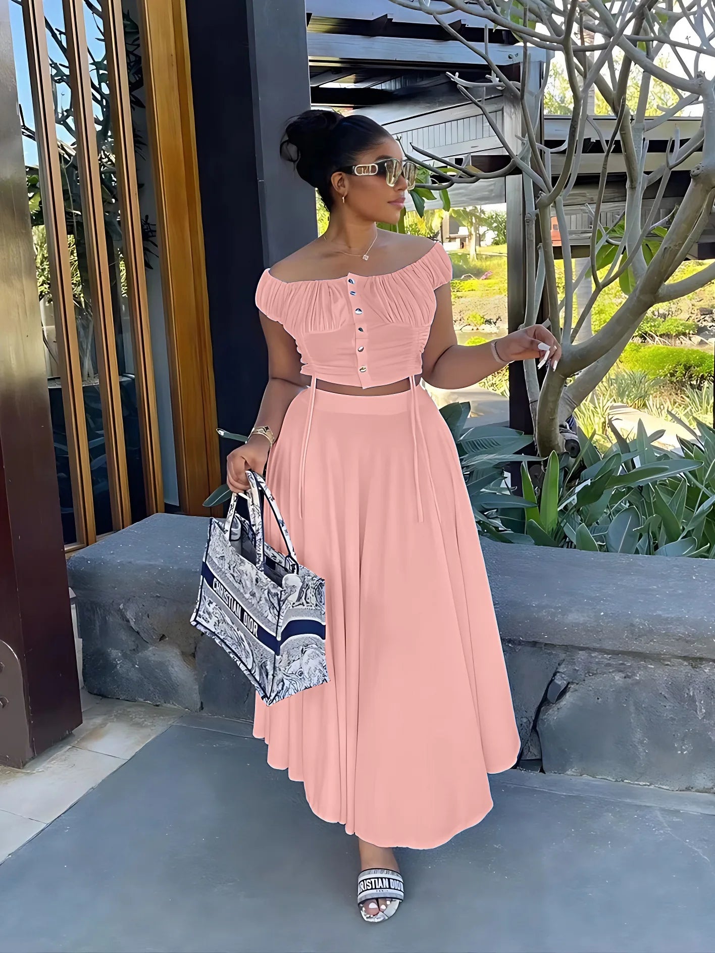 UNIKCOSA’s 2025 Elegant Draped Set — One-Shoulder Crop Top + A-Line Long Skirt