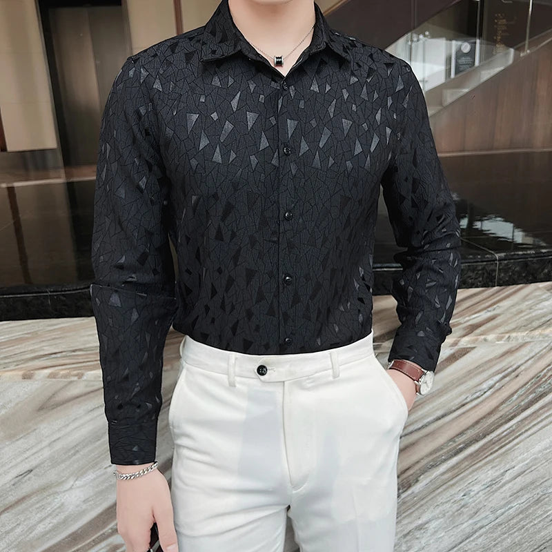 UNIKCOSA Men’s Elegant Spring Shirt – Slim Fit Korean Luxury Long Sleeve Dress Shirt (3 Colors)