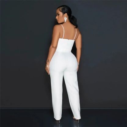 UNIKCOSA’s Glam Rhinestone Bow Jumpsuit — Spaghetti Strap, Deep V-Neck, Straight-Leg Party Elegance