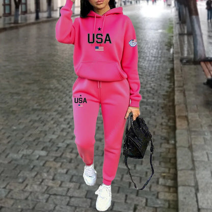 UNIKCOSA’s USA Letter Tracksuit — Hoodie + Jogger Pants 2-Piece Autumn/Winter Set