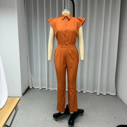 UNIKCOSA™ 2024 Autumn Casual Jumpsuit – Lapel Collar High-Waist Wide-Leg One-Piece | Women’s Solid Streetwear Body Pants
