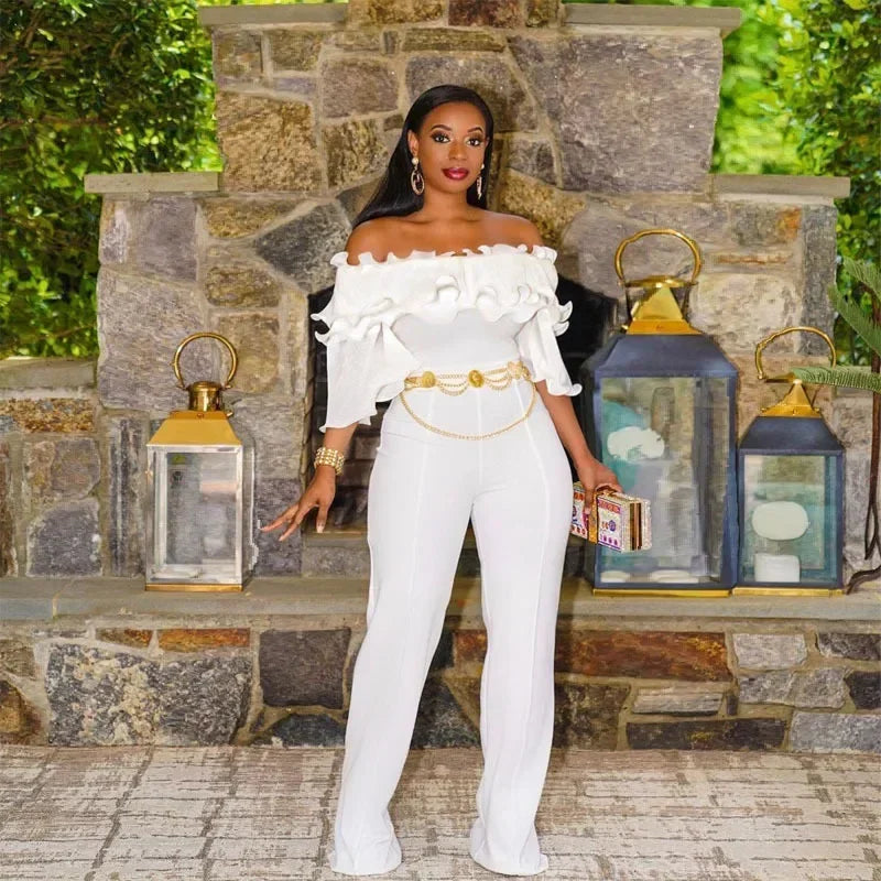 UNIKCOSA™ White Party Jumpsuit – Slash Neck Off-Shoulder High-Waist One-Piece | Women’s Irregular Elegant Playsuit