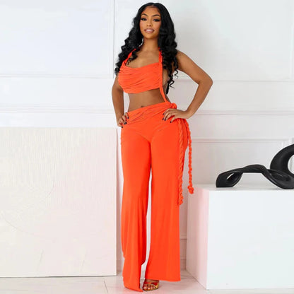 UNIKCOSA’s 2025 Ruched Patchwork Jumpsuit — Halter Sleeveless Wide-Leg Romper