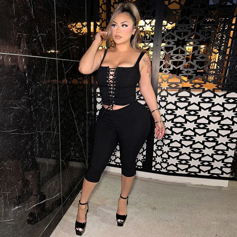UNIKCOSA’s 2025 Ribbed Lace-Up Set — Sexy Crop Top + Matching Leggings Club Outfit