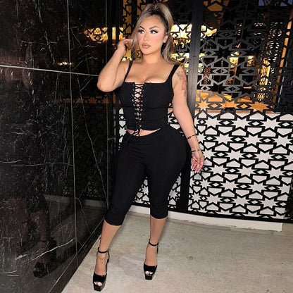 UNIKCOSA’s 2025 Ribbed Lace-Up Set — Sexy Crop Top + Matching Leggings Club Outfit