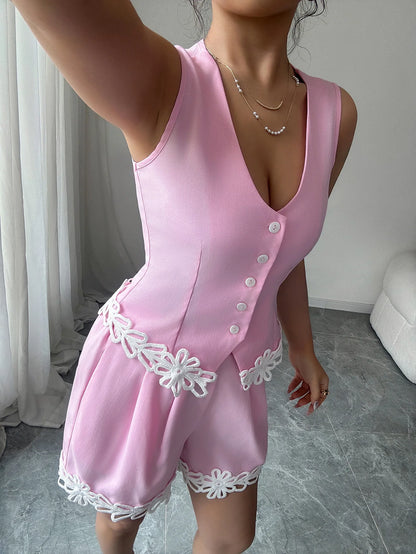 Optimized Product Title UNIKCOSA™ 2025 Sexy V-Neck Sleeveless Denim 2-Piece Set – Crop Top & High-Waist Short-Pants | Y2K Elegant Streetwear Matching Outfit