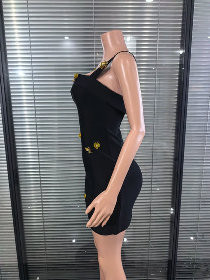 UNIKCOSA’s Golden Sequin Square Collar Mini Dress — Sleeveless Bodycon Bandage Party Glam