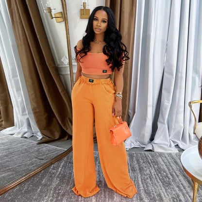 UNIKCOSA’s Distressed Tracksuit Set — U-Neck Crop Top + Wide-Leg Pants Elegance