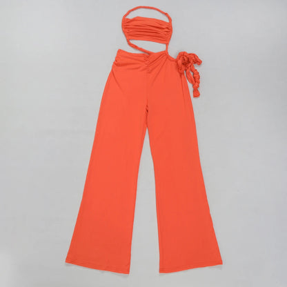 UNIKCOSA’s 2025 Ruched Patchwork Jumpsuit — Halter Sleeveless Wide-Leg Romper