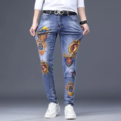 UNIKCOSA Men’s Harajuku Art Jeans – Slim Fit Graphic Painted Denim Pants (Spring/Autumn Streetwear 2000s Style)