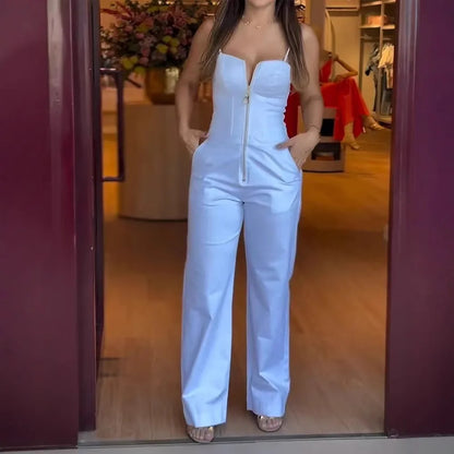 UNIKCOSA™ 2025 Summer Elegant Jumpsuit – Women’s Slim Fit Sleeveless Camisole with Pockets | Solid Y2K Streetwear Body Pants