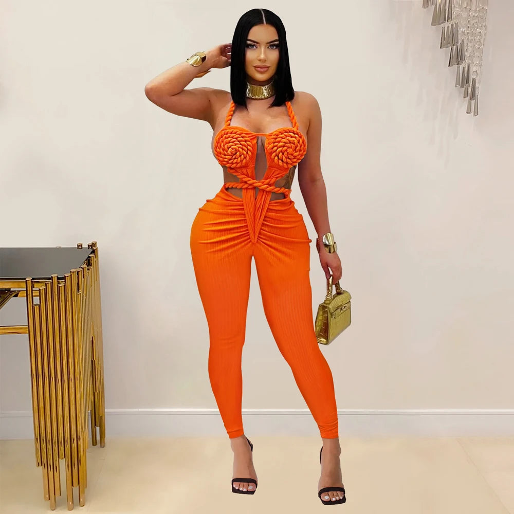 UNIKCOSA’s 2025 Ribbed Halter Jumpsuit — Sexy Backless Ruched One-Piece Clubwear
