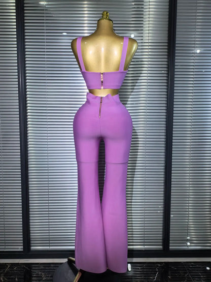 UNIKCOSA’s Multi-Color Bandage 2-Piece Set — Sexy Strap Crop Top + Bodycon Long Skirt