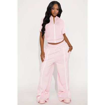 UNIKCOSA’s Summer Streetwear Pant Set — Short-Sleeve Zip Jacket + Wide-Leg Pants