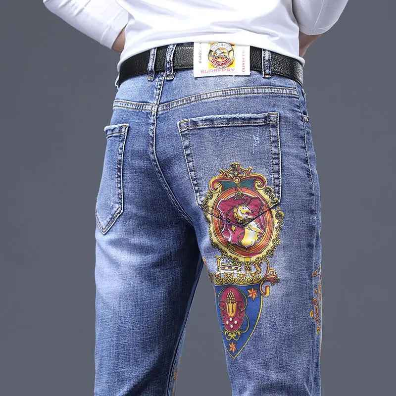 UNIKCOSA Men’s Harajuku Art Jeans – Slim Fit Graphic Painted Denim Pants (Spring/Autumn Streetwear 2000s Style)