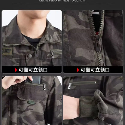 UNIKCOSA Men’s Camouflage Workwear Set – Wear-Resistant & Anti-Fouling Outdoor Protective Clothing (Spring/Autumn)