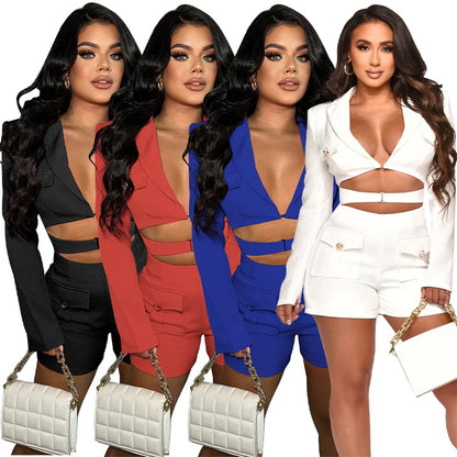 UNIKCOSA’s Blazer-Style Romper — Long-Sleeve Hollow Out Bodycon Jumpsuit