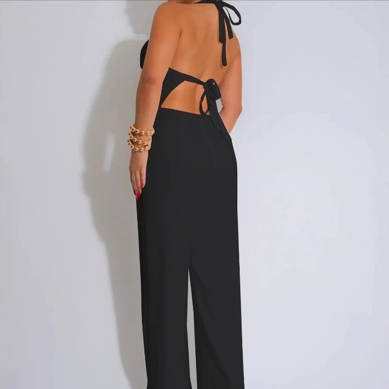 UNIKCOSA™ 2025 Beaded Halter Jumpsuit – Sexy Backless Wide-Leg One-Piece Outfit | Women’s Fitted Romper for Clubwear & Summer Parties