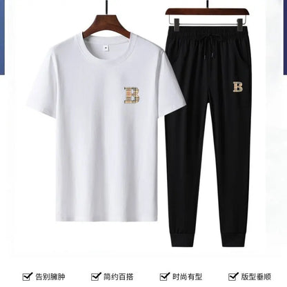 UNIKCOSA Men’s Ice Silk Two-Piece Set – Quick-Dry Breathable Summer Sportswear (Short Sleeve & Shorts)