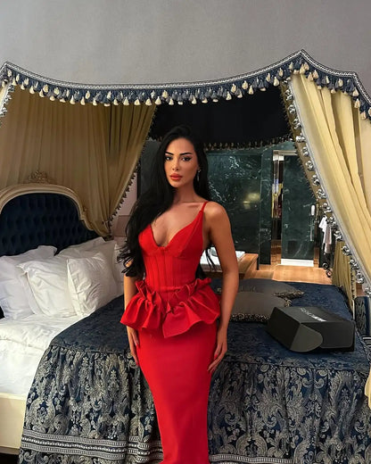 UNIKCOSA’s Valentine Ruffle Bandage Dress — Sleeveless V-Neck Bodycon Elegance
