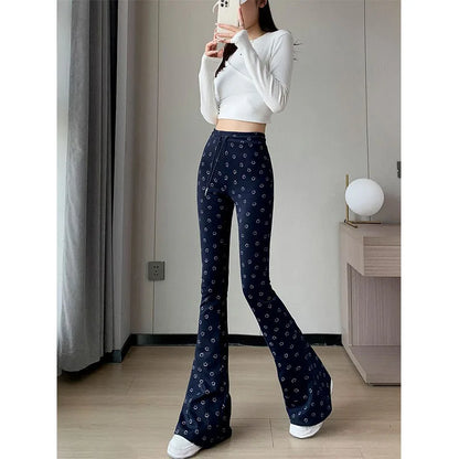 UNIKCOSA’s Retro Smile Print Pants — Wide-Leg Bell-Bottom Floor-Length Trousers