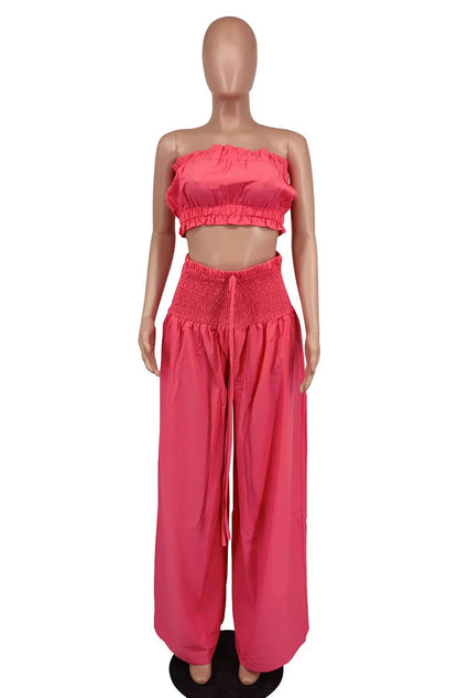 UNIKCOSA’s Y2K Strapless Pant Set — Crop Tube Top + High-Waist Wide-Leg Pants