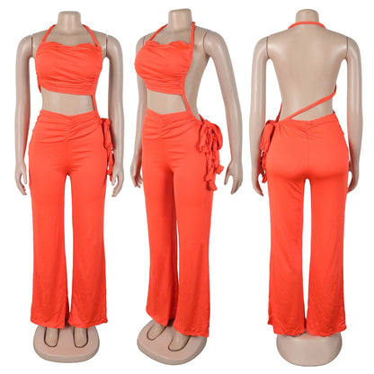 UNIKCOSA’s 2025 Ruched Patchwork Jumpsuit — Halter Sleeveless Wide-Leg Romper