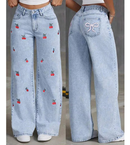 UNIKCOSA’s Vintage Embroidered Denim — High-Waist Distressed Wide-Leg Jeans