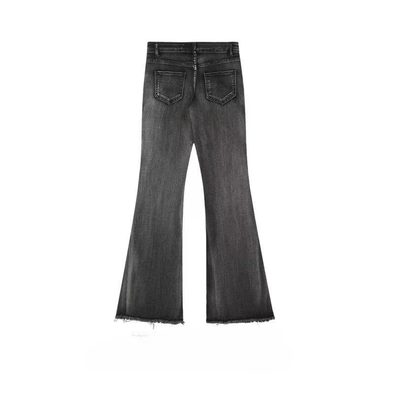 UNIKCOSA’s Retro Micro-Flare Jeans — Slim Straight Pants with Belt & Bristled Detail