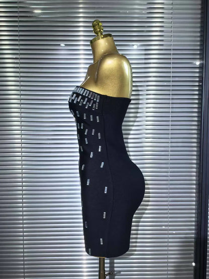UNIKCOSA’s Crystal Strapless Bodycon Mini Dress — Shimmering Black Bandage Party Elegance