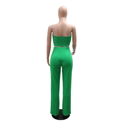 UNIKCOSA’s 2025 Strapless 2-Piece Party Set — 3D Print Crop Top + High-Waist Straight Pants
