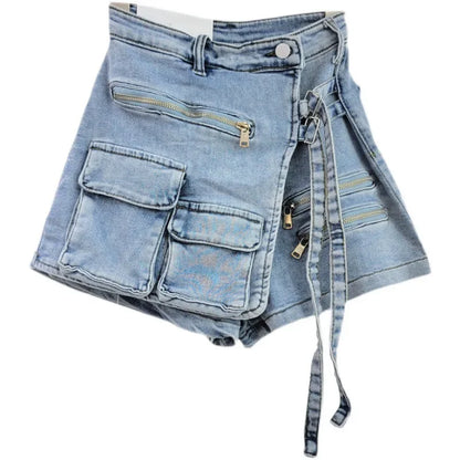 UNIKCOSA’s 2025 Y2K Denim Skort — High-Waist Irregular Washed Cargo Shorts