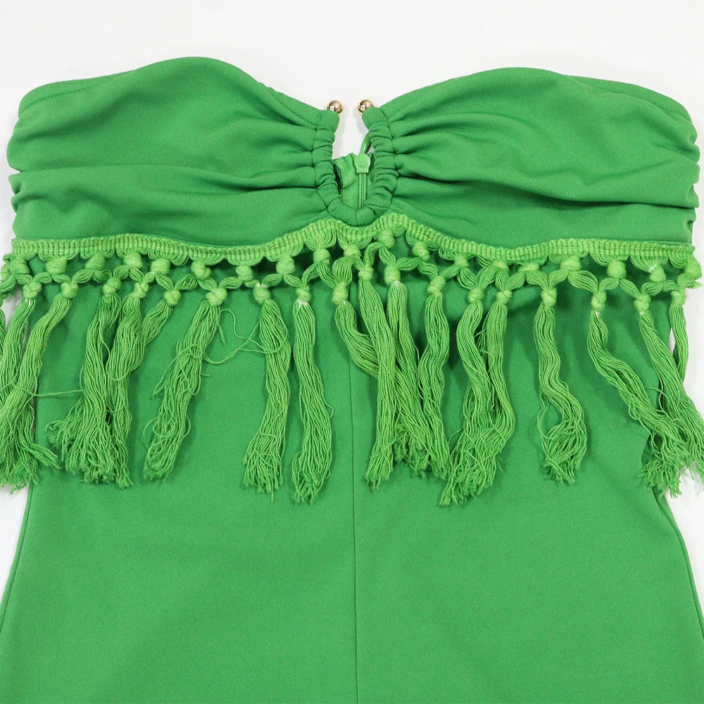 UNIKCOSA’s Fringe Bodycon Jumpsuit — Strapless Sleeveless One-Piece Streetwear