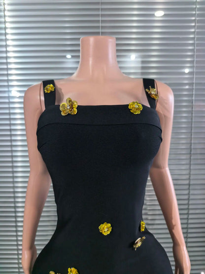 UNIKCOSA’s Golden Sequin Square Collar Mini Dress — Sleeveless Bodycon Bandage Party Glam
