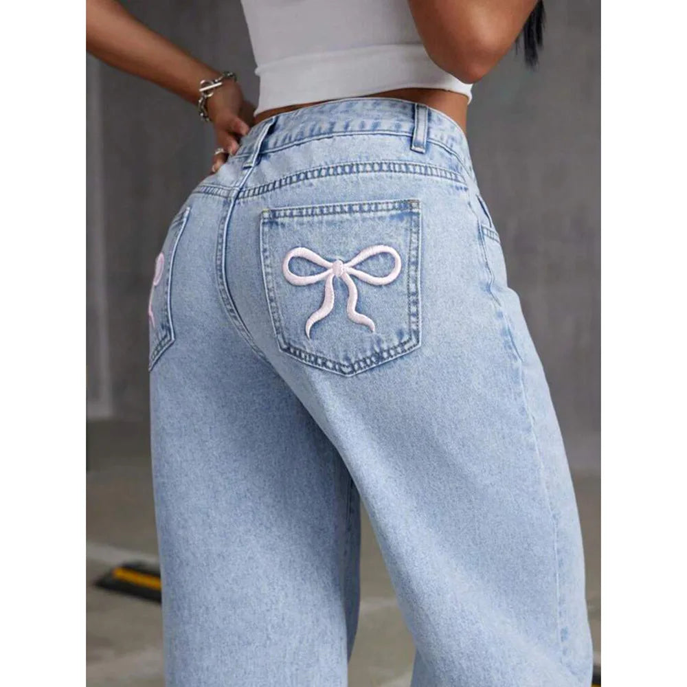 UNIKCOSA’s Vintage Embroidered Denim — High-Waist Distressed Wide-Leg Jeans