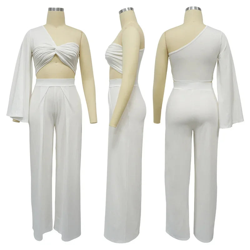 UNIKCOSA’s Black & White Co-Ord Set — One-Sleeve Crop Top + Wide-Leg Pants