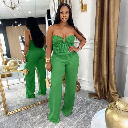 UNIKCOSA’s Fringe Bodycon Jumpsuit — Strapless Sleeveless One-Piece Streetwear