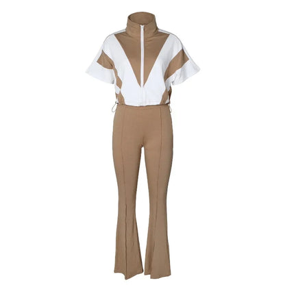 UNIKCOSA™ 2025 Summer Sporty 2-Piece Set – Short Sleeve Zip Top & Matching Pants | Women’s Casual Streetwear Tracksuit