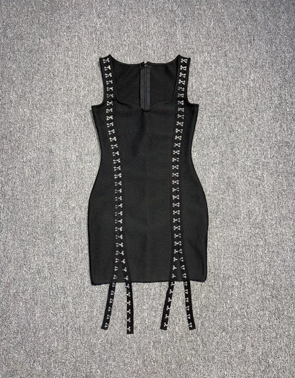 UNIKCOSA’s Square Collar Keyhole Bandage Dress — Sleeveless Bodycon Mini Party Elegance