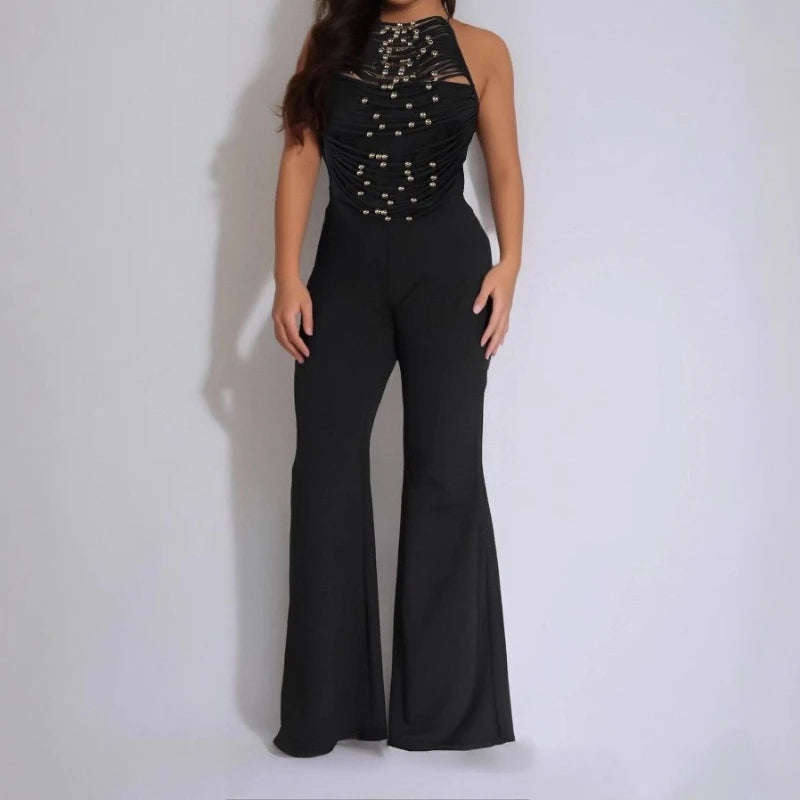 UNIKCOSA™ 2025 Beaded Halter Jumpsuit – Sexy Backless Wide-Leg One-Piece Outfit | Women’s Fitted Romper for Clubwear & Summer Parties