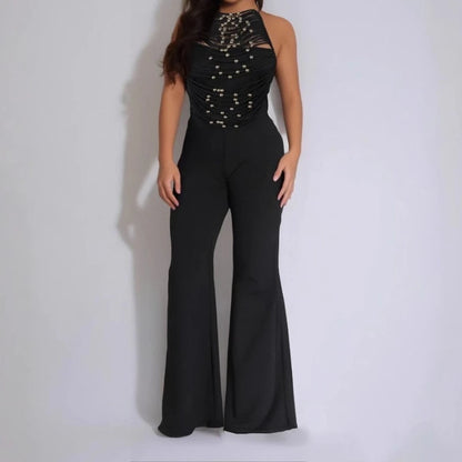 UNIKCOSA™ 2025 Beaded Halter Jumpsuit – Sexy Backless Wide-Leg One-Piece Outfit | Women’s Fitted Romper for Clubwear & Summer Parties