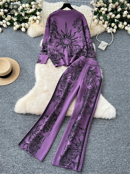 UNIKCOSA’s Jacquard Knit 2-Piece Set — Cozy Sweater + Wide-Leg Pants Autumn/Winter Suit