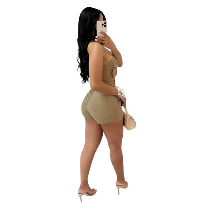 UNIKCOSA™ 2025 Party Strapless Playsuit – Sexy Sleeveless One-Piece Romper with Pockets | Women’s High-Waist Y2K Streetwear Outfit