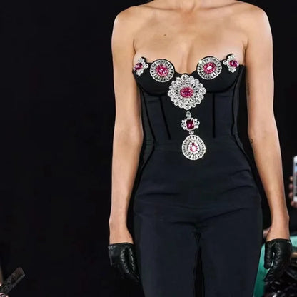UNIKCOSA’s Strapless Crystal Jumpsuit — Sparkling Bodycon Bandage Runway Elegance