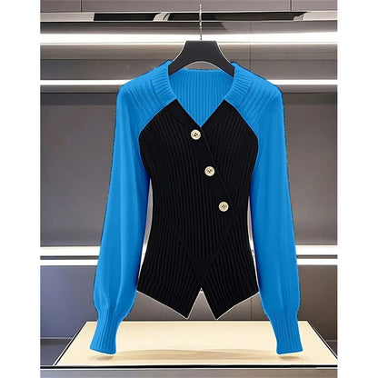 UNIKCOSA’s 2025 Color Block Knit Sweater — Slim Long-Sleeve Pullover Top
