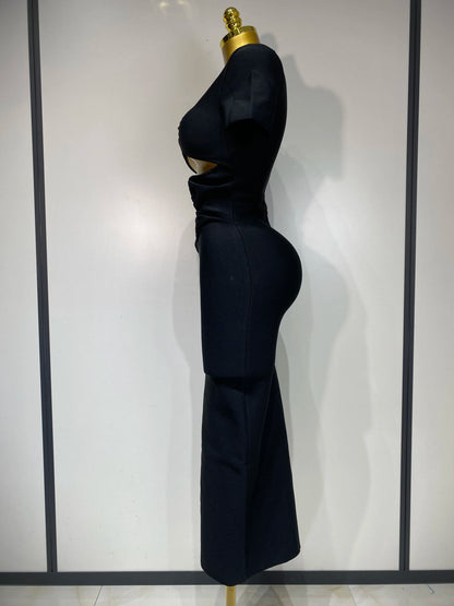 UNIKCOSA’s 2025 Black Cut-Out Gown — Short Sleeve Bodycon Bandage Long Dress