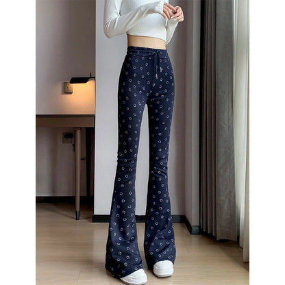 UNIKCOSA’s Retro Smile Print Pants — Wide-Leg Bell-Bottom Floor-Length Trousers